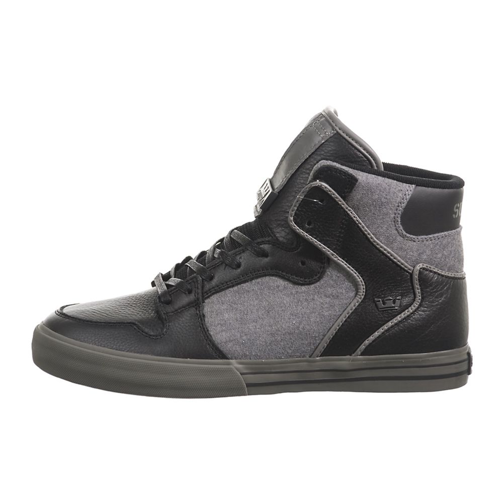 Baskets Montantes Supra Vaider Noir Grise Black Full Grain/Grey Fleece Homme | KWG-85031707